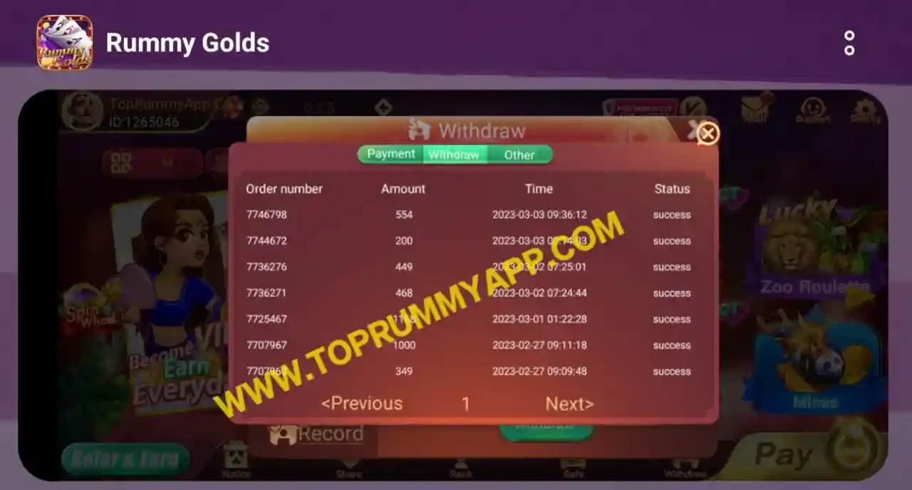 Rummy Golds App Payment Proof All Rummy App List 41 Bonus