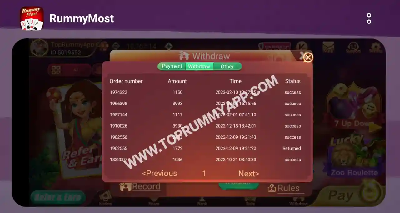 Rummy Most App Payment Proof All Rummy App List 51 Bonus