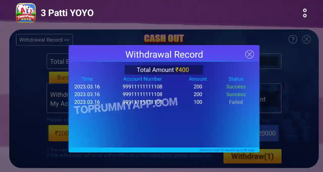Teen Patti YoYo App Payment Proof Top Rummy App